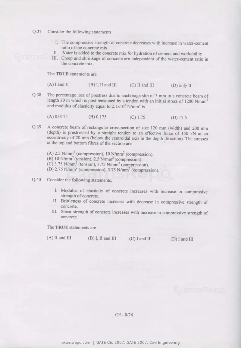 GATE CE 2007 question paper, GATE 2007, Civil Engineering, page 8 of 18
