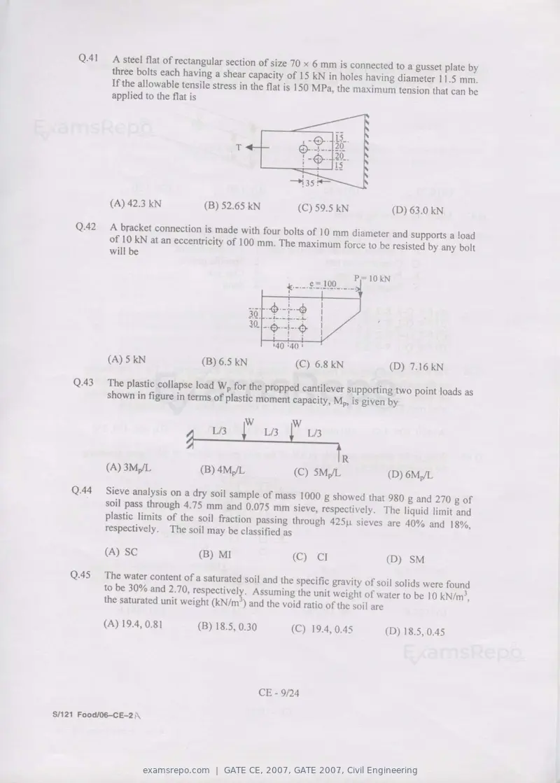 GATE CE 2007 question paper, GATE 2007, Civil Engineering, page 9 of 18