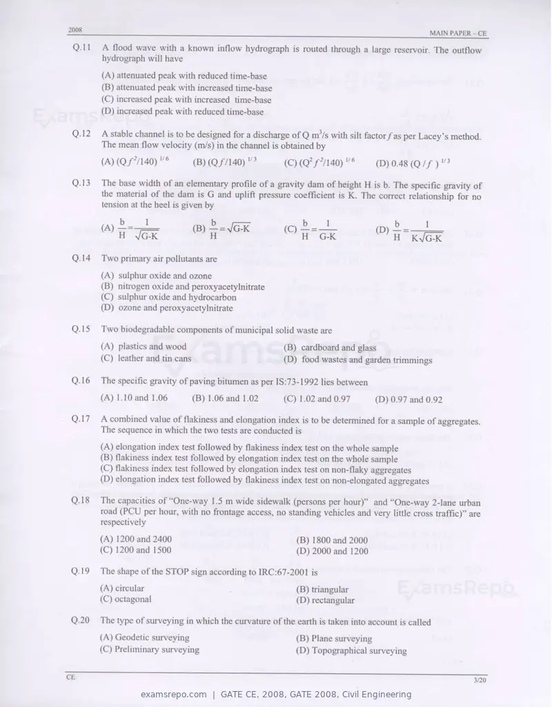 GATE CE 2008 question paper, GATE 2008, Civil Engineering, page 3 of 14