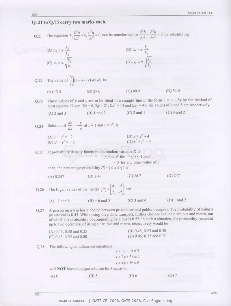 GATE CE 2008 question paper, GATE 2008, Civil Engineering, page 4 of 14