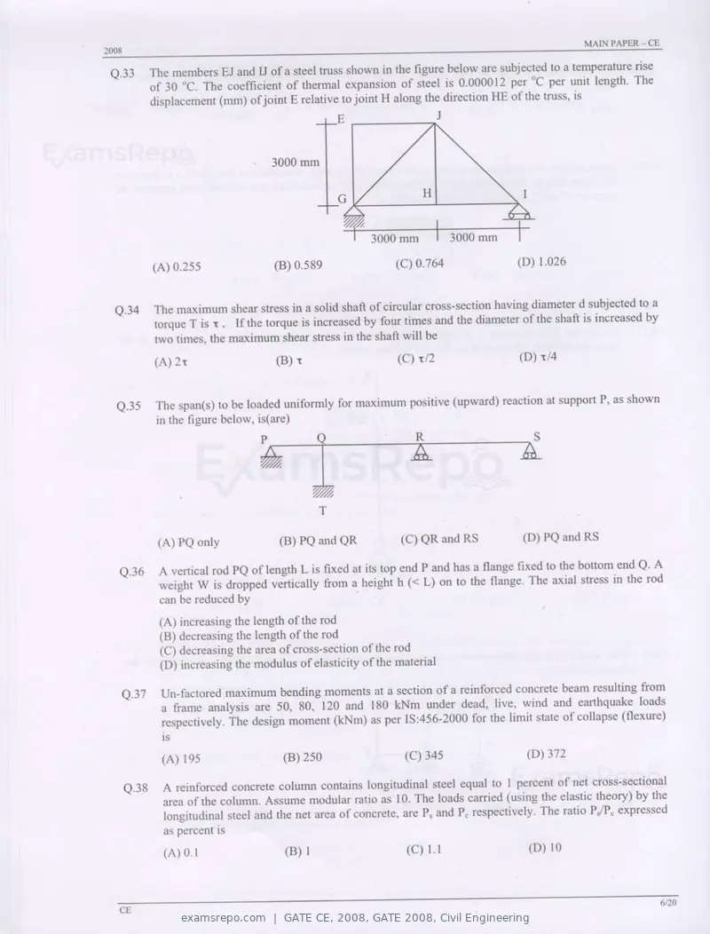 GATE CE 2008 question paper, GATE 2008, Civil Engineering, page 6 of 14