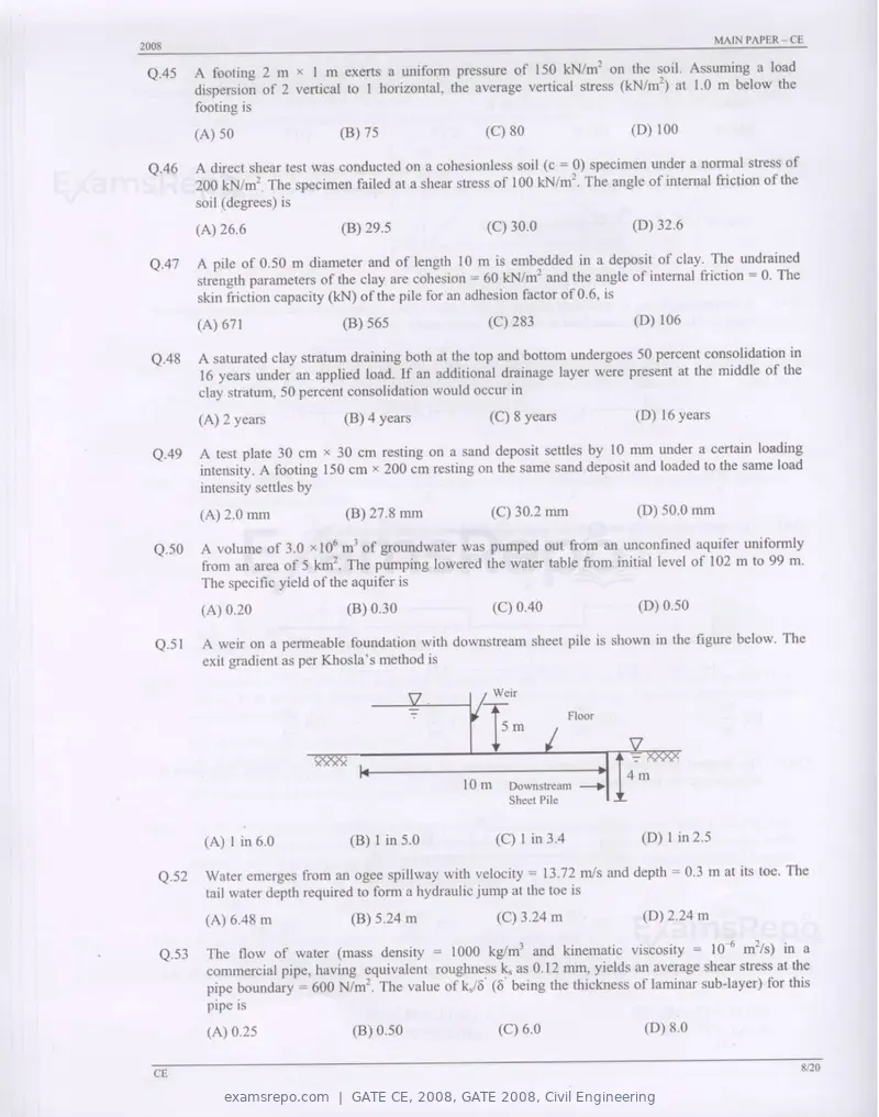 GATE CE 2008 question paper, GATE 2008, Civil Engineering, page 8 of 14