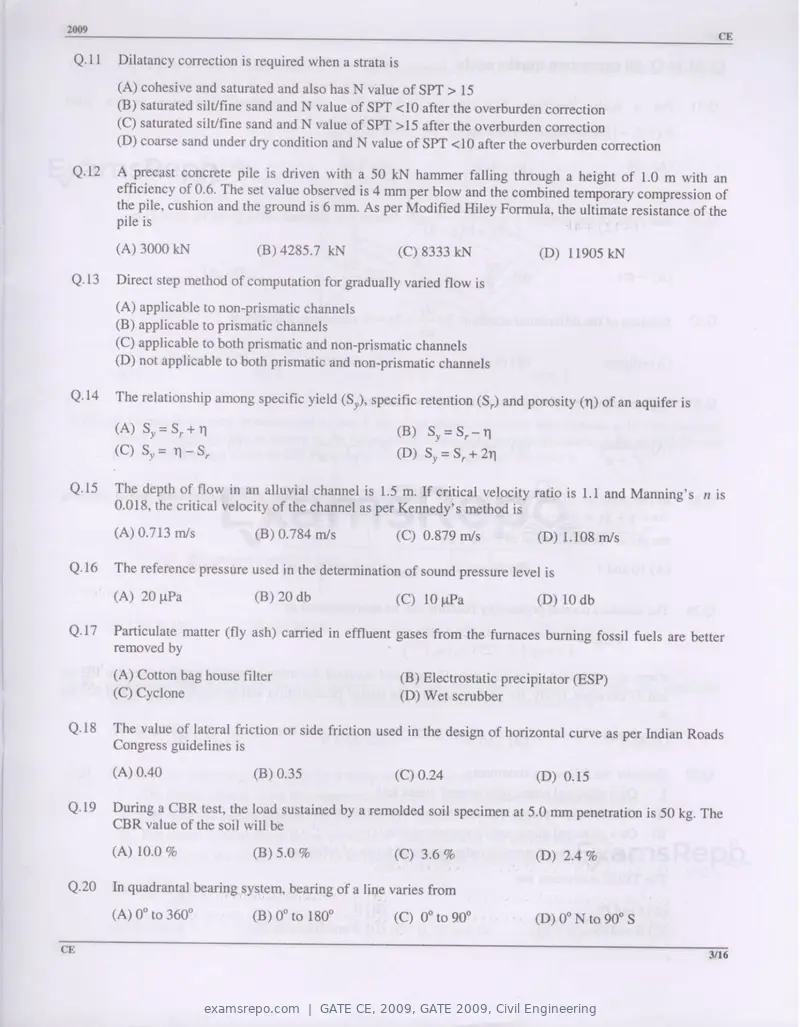 GATE CE 2009 question paper, GATE 2009, Civil Engineering, page 3 of 13