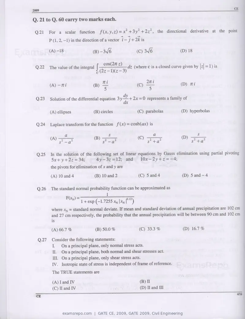 GATE CE 2009 question paper, GATE 2009, Civil Engineering, page 4 of 13