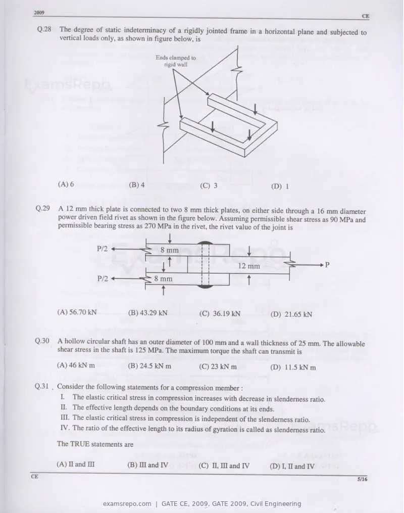 GATE CE 2009 question paper, GATE 2009, Civil Engineering, page 5 of 13