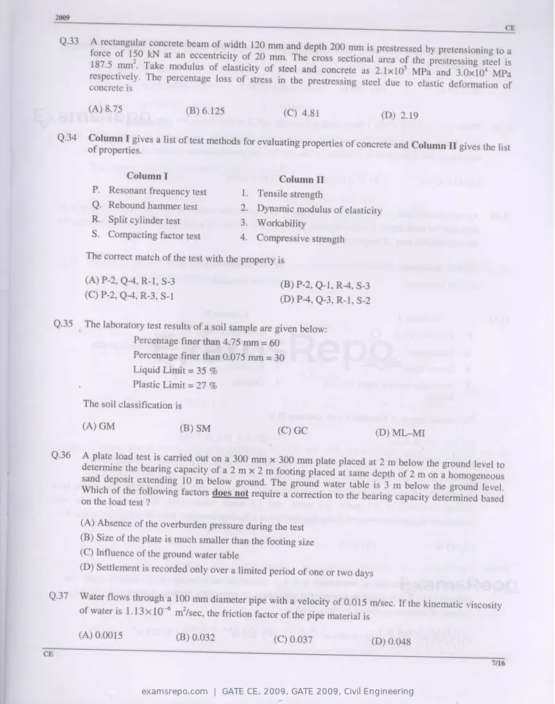 GATE CE 2009 question paper, GATE 2009, Civil Engineering, page 7 of 13