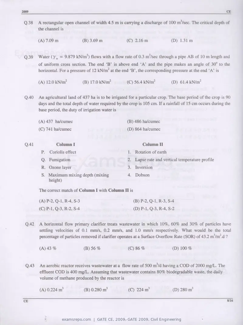 GATE CE 2009 question paper, GATE 2009, Civil Engineering, page 8 of 13