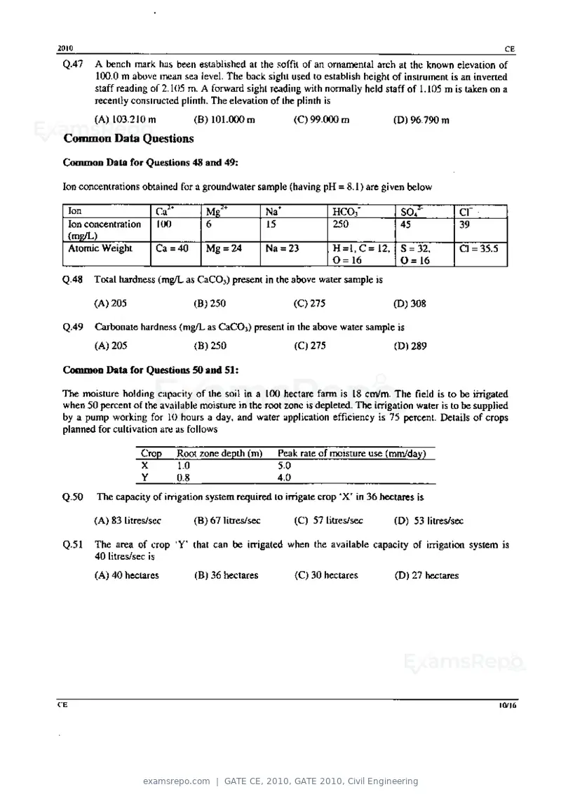 GATE CE 2010 question paper, GATE 2010, Civil Engineering, page 10 of 16
