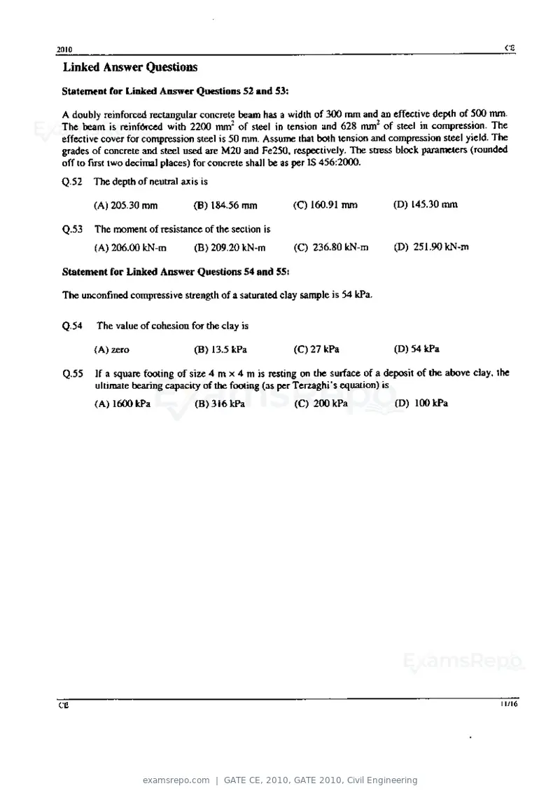 GATE CE 2010 question paper, GATE 2010, Civil Engineering, page 11 of 16