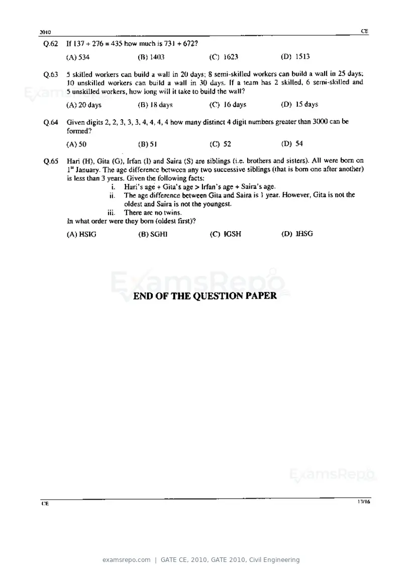 GATE CE 2010 question paper, GATE 2010, Civil Engineering, page 13 of 16