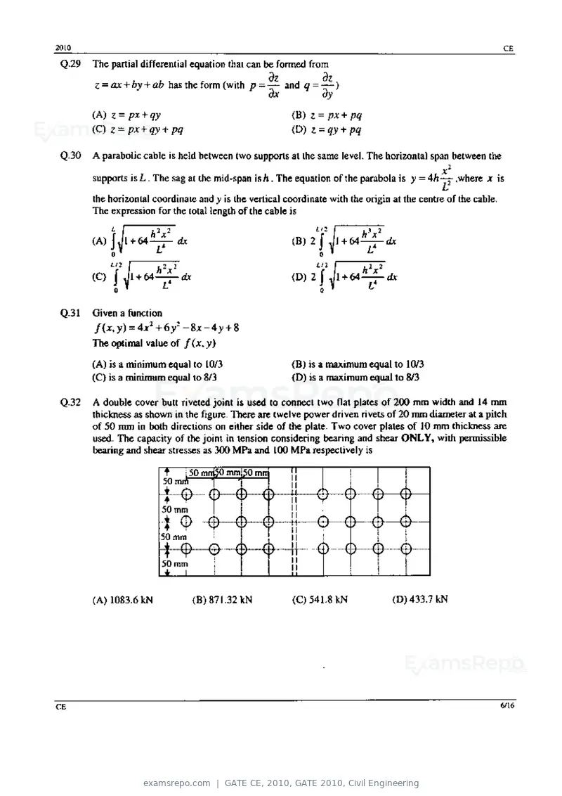 GATE CE 2010 question paper, GATE 2010, Civil Engineering, page 6 of 16