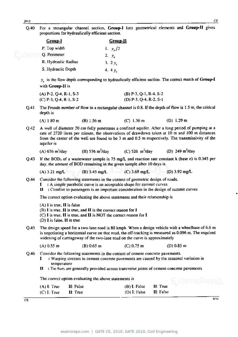 GATE CE 2010 question paper, GATE 2010, Civil Engineering, page 9 of 16