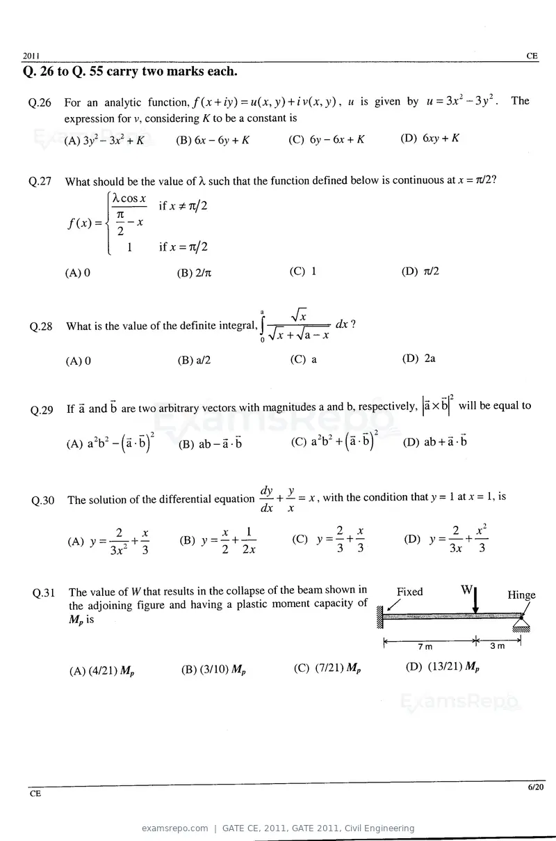 GATE CE 2011 question paper, GATE 2011, Civil Engineering, page 6 of 14