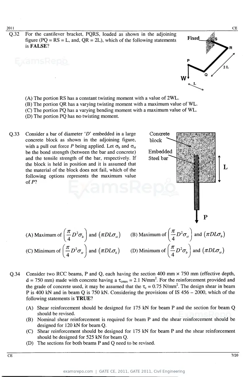 GATE CE 2011 question paper, GATE 2011, Civil Engineering, page 7 of 14