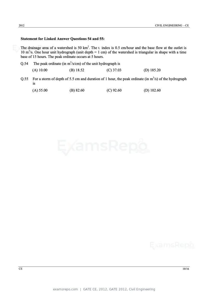 GATE CE 2012 question paper, GATE 2012, Civil Engineering, page 10 of 13