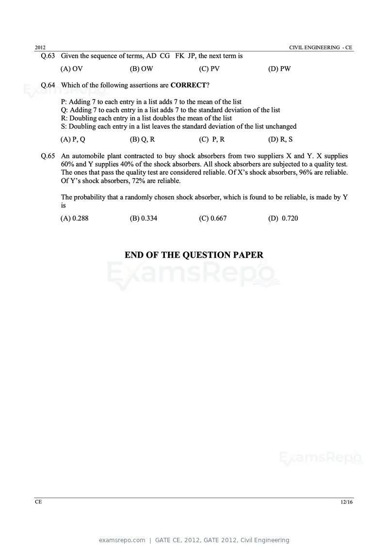 GATE CE 2012 question paper, GATE 2012, Civil Engineering, page 12 of 13