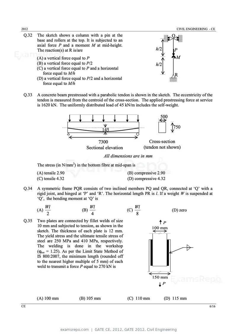 GATE CE 2012 question paper, GATE 2012, Civil Engineering, page 6 of 13
