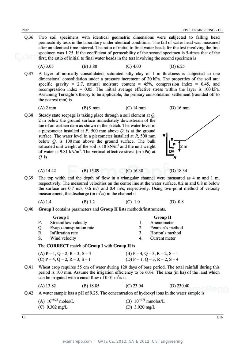 GATE CE 2012 question paper, GATE 2012, Civil Engineering, page 7 of 13