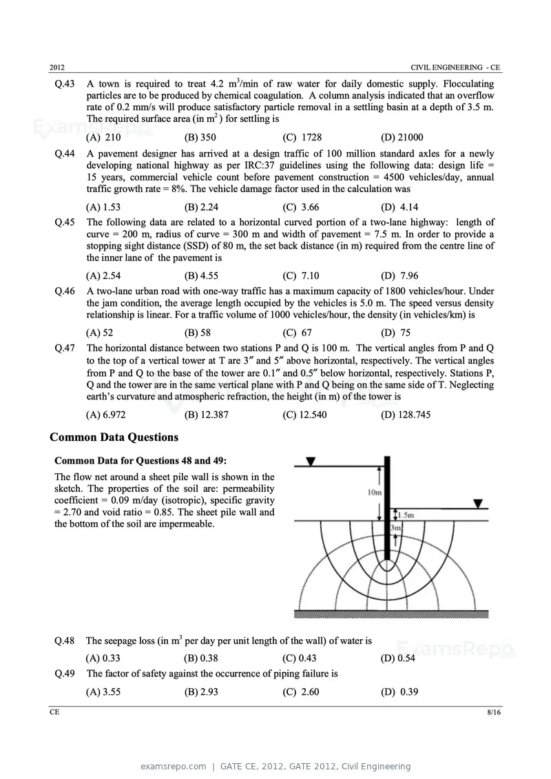 GATE CE 2012 question paper, GATE 2012, Civil Engineering, page 8 of 13