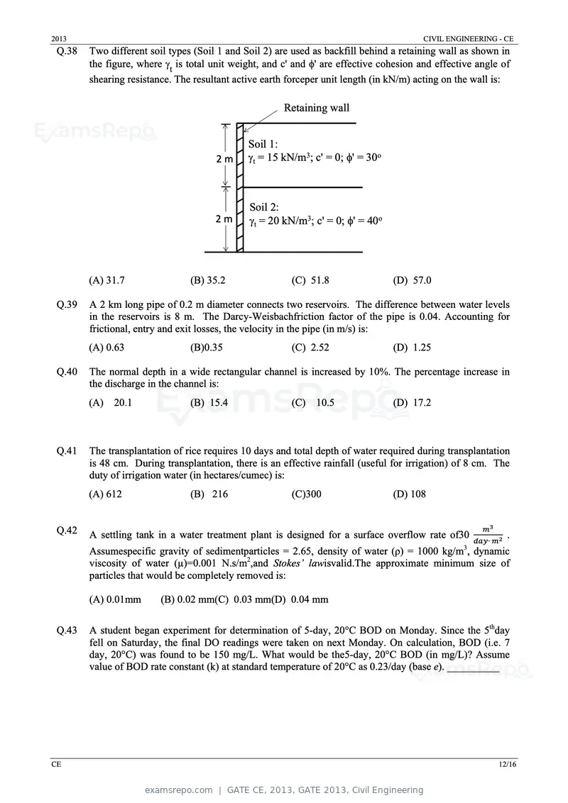 GATE CE 2013 question paper, GATE 2013, Civil Engineering, page 12 of 16
