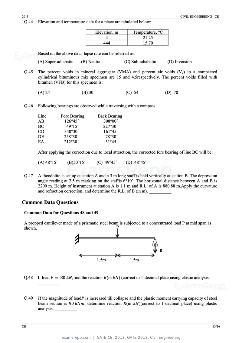 GATE CE 2013 question paper, GATE 2013, Civil Engineering, page 13 of 16