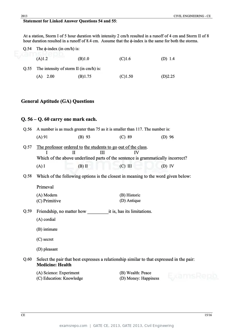 GATE CE 2013 question paper, GATE 2013, Civil Engineering, page 15 of 16