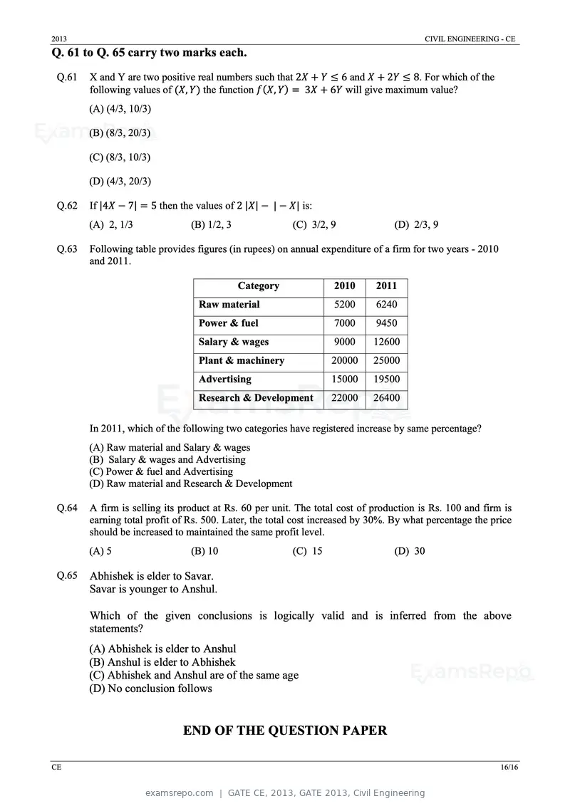 GATE CE 2013 question paper, GATE 2013, Civil Engineering, page 16 of 16