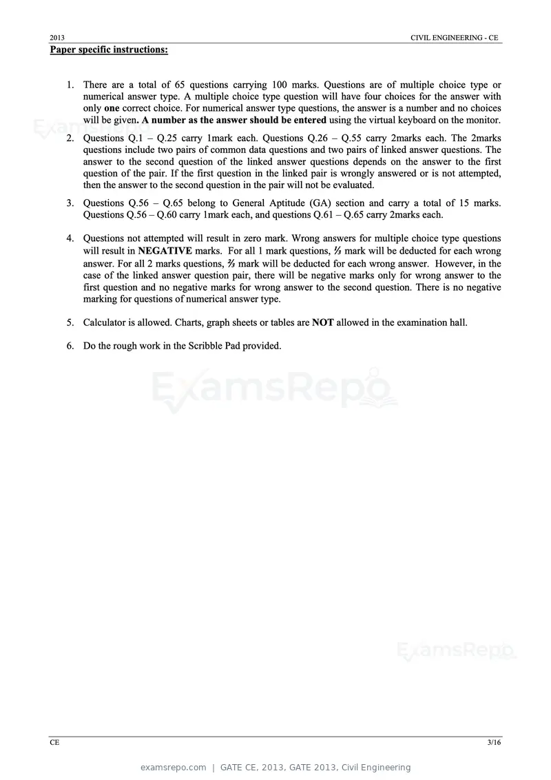 GATE CE 2013 question paper, GATE 2013, Civil Engineering, page 3 of 16