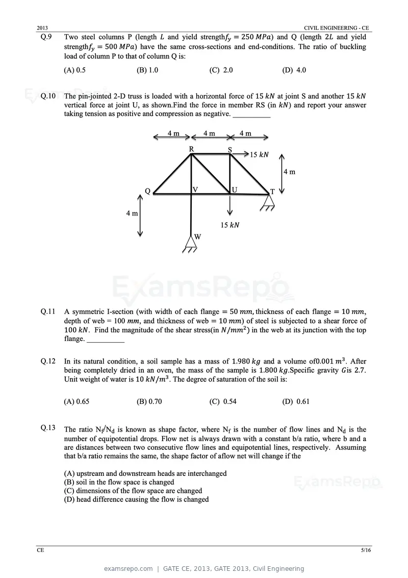 GATE CE 2013 question paper, GATE 2013, Civil Engineering, page 5 of 16