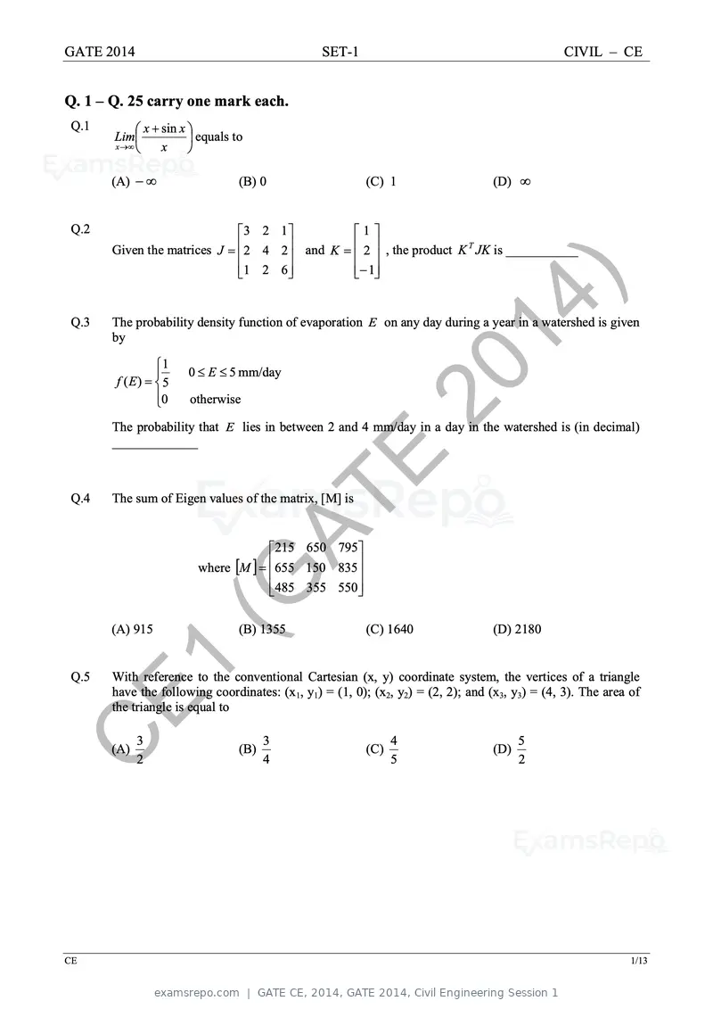 GATE CE 2014 question paper, GATE 2014, Civil Engineering Session 1, page 8 of 40