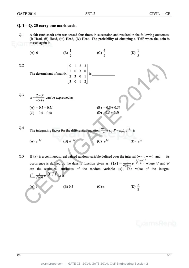 GATE CE 2014 question paper, GATE 2014, Civil Engineering Session 2, page 29 of 40