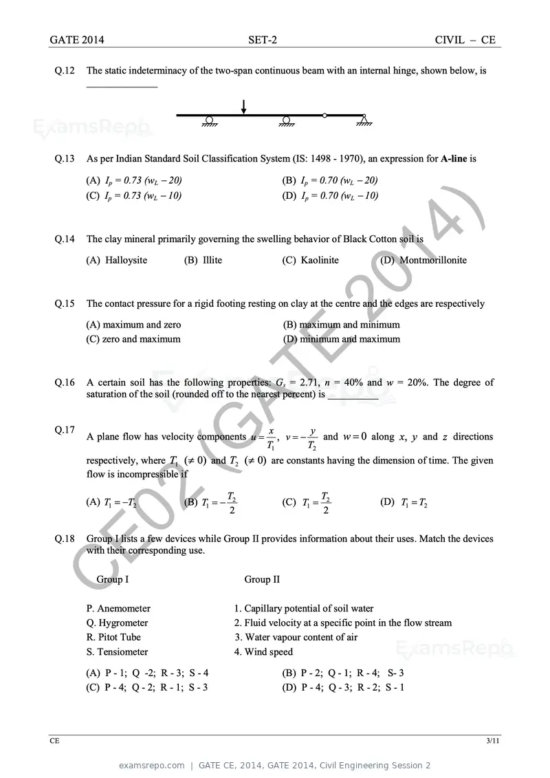 GATE CE 2014 question paper, GATE 2014, Civil Engineering Session 2, page 31 of 40