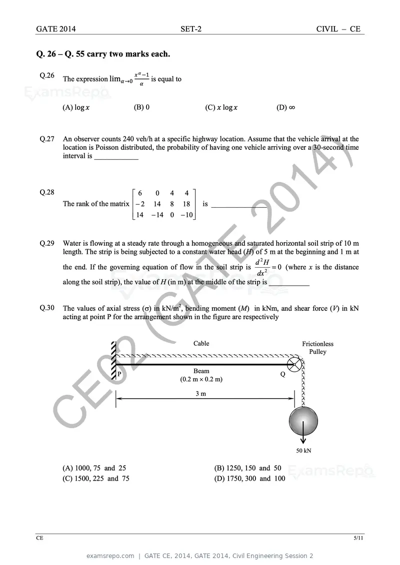 GATE CE 2014 question paper, GATE 2014, Civil Engineering Session 2, page 33 of 40