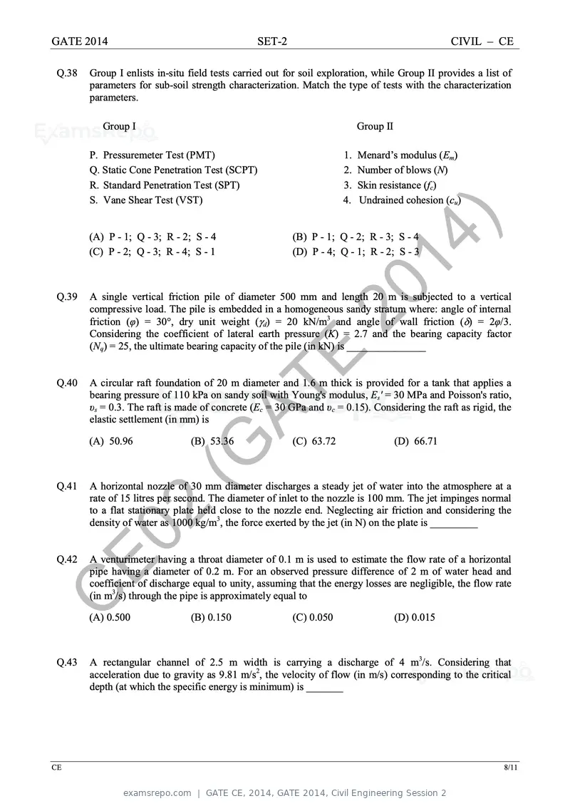 GATE CE 2014 question paper, GATE 2014, Civil Engineering Session 2, page 36 of 40