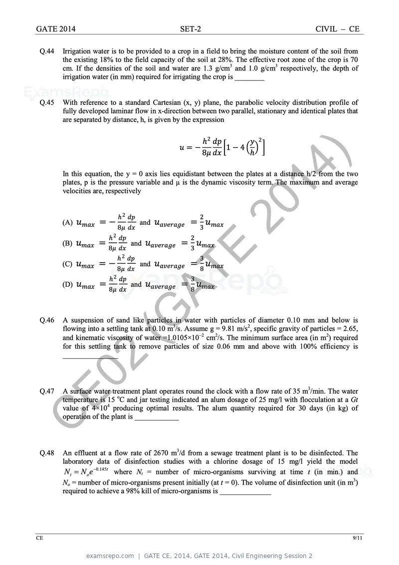 GATE CE 2014 question paper, GATE 2014, Civil Engineering Session 2, page 37 of 40