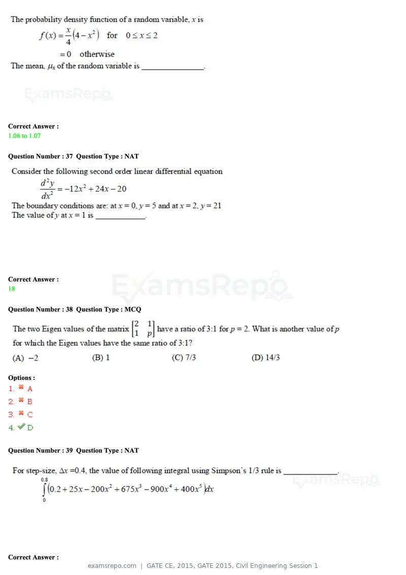 GATE CE 2015 question paper, GATE 2015, Civil Engineering Session 1, page 40 of 48