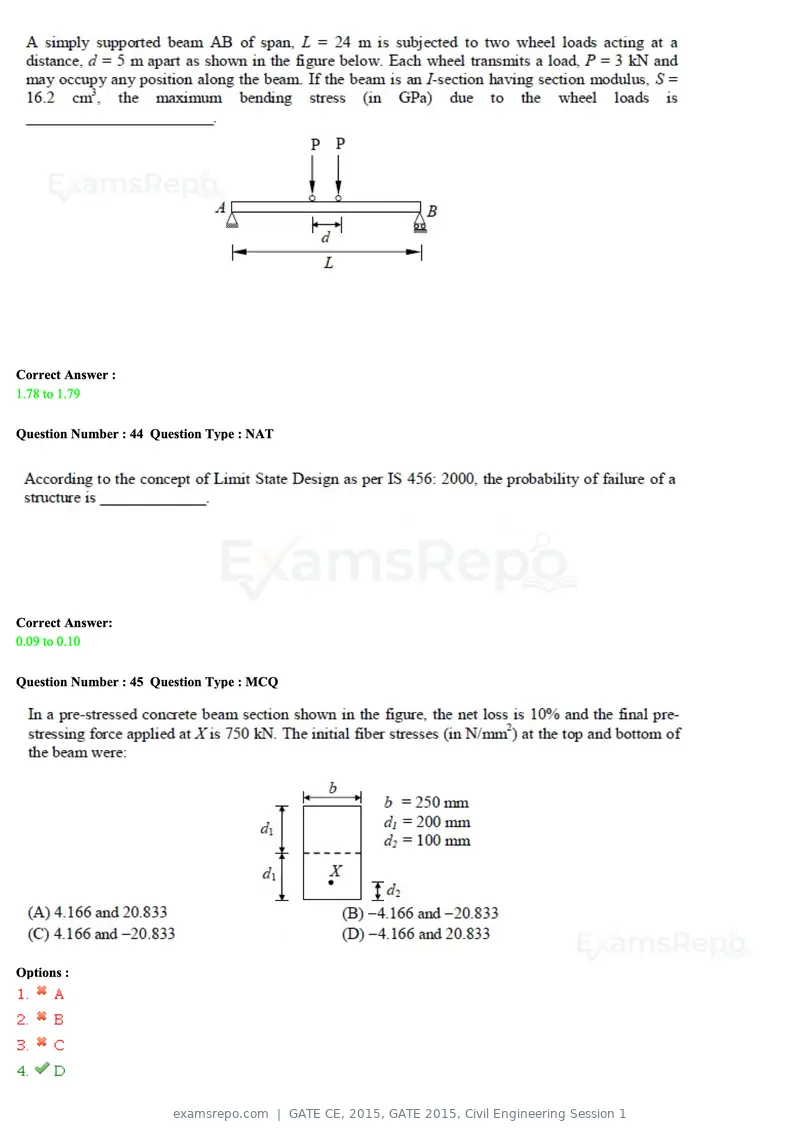 GATE CE 2015 question paper, GATE 2015, Civil Engineering Session 1, page 42 of 48