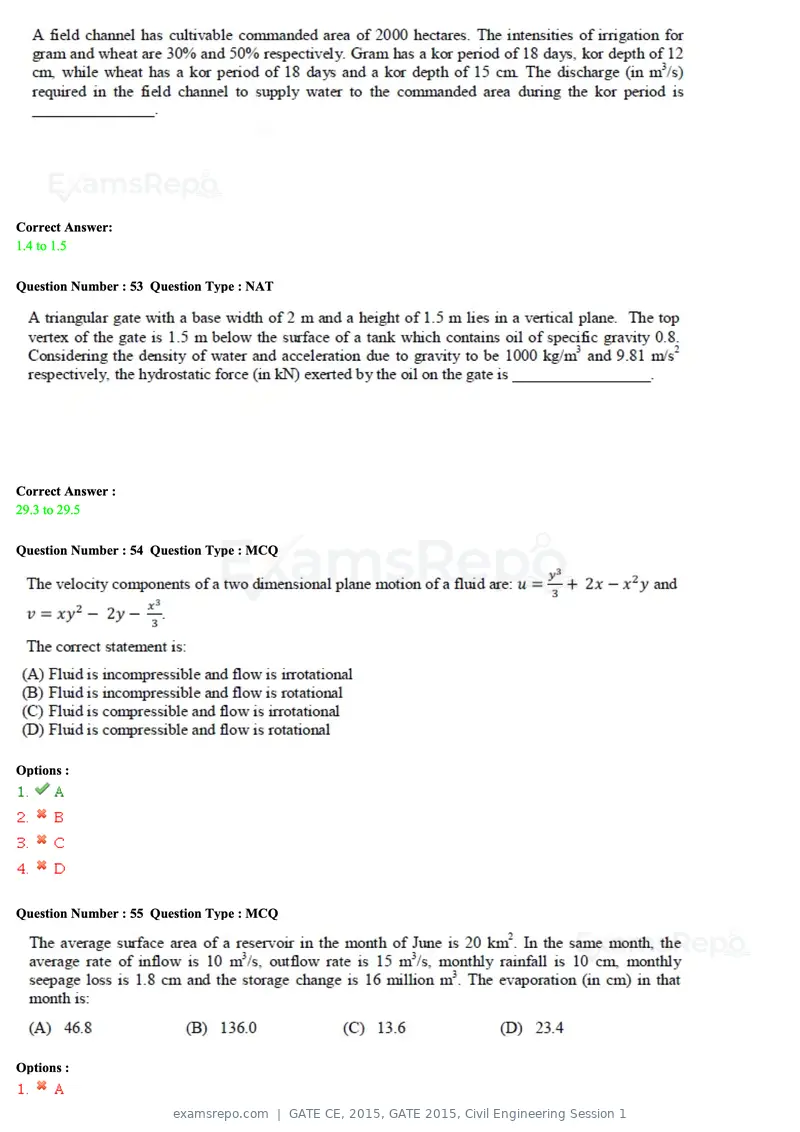GATE CE 2015 question paper, GATE 2015, Civil Engineering Session 1, page 45 of 48
