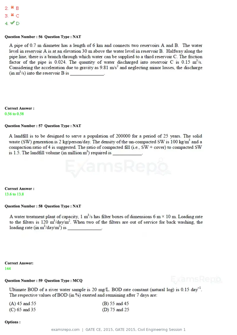 GATE CE 2015 question paper, GATE 2015, Civil Engineering Session 1, page 46 of 48