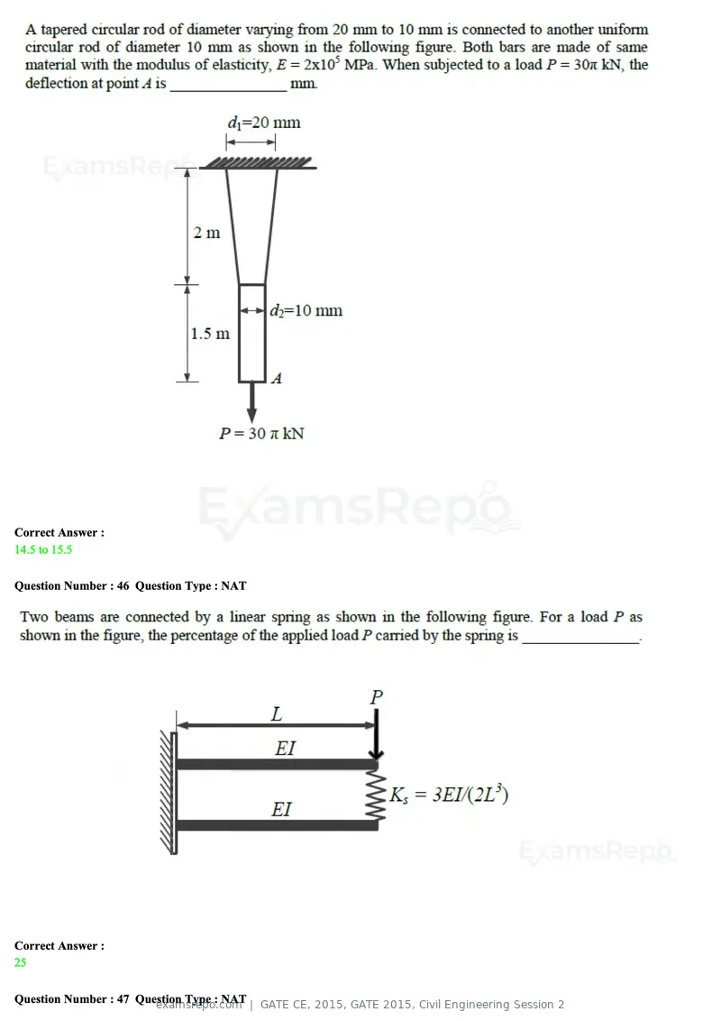 GATE CE 2015 question paper, GATE 2015, Civil Engineering Session 2, page 18 of 48