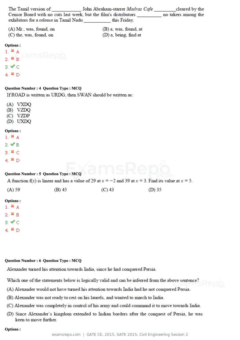GATE CE 2015 question paper, GATE 2015, Civil Engineering Session 2, page 3 of 48
