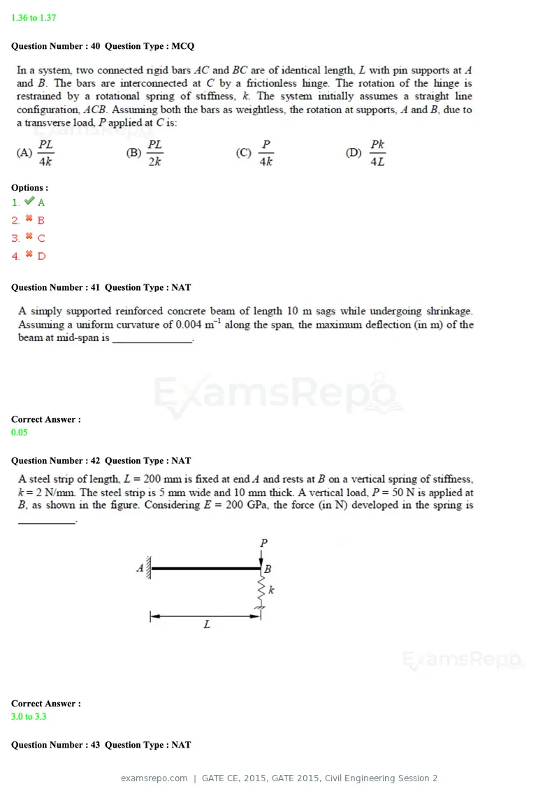 GATE CE 2015 question paper, GATE 2015, Civil Engineering Session 2, page 41 of 48
