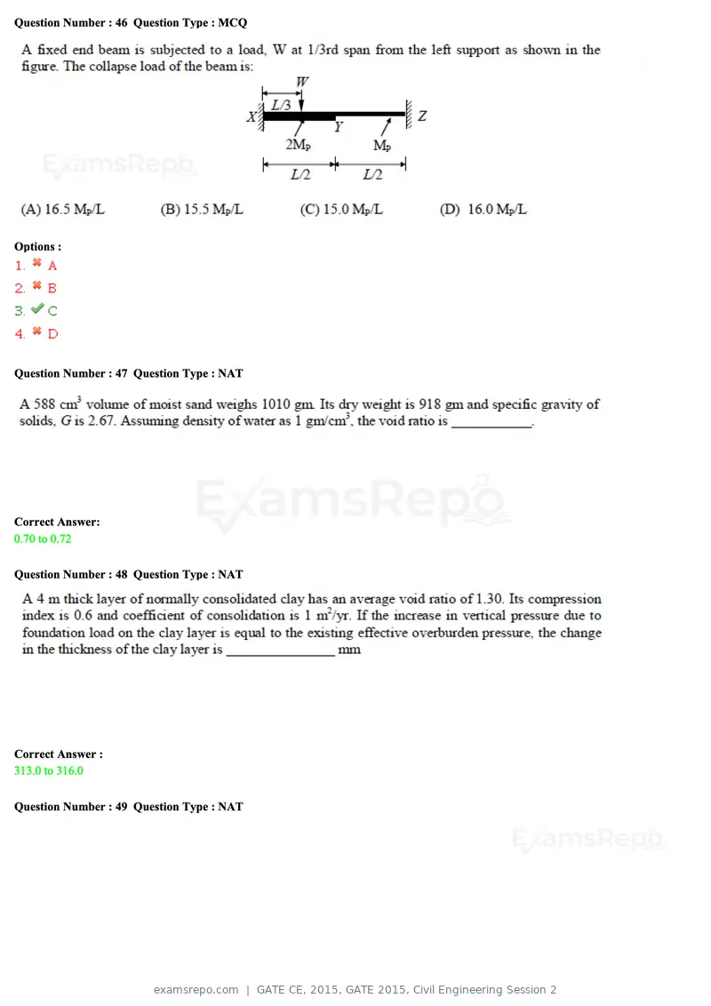 GATE CE 2015 question paper, GATE 2015, Civil Engineering Session 2, page 43 of 48