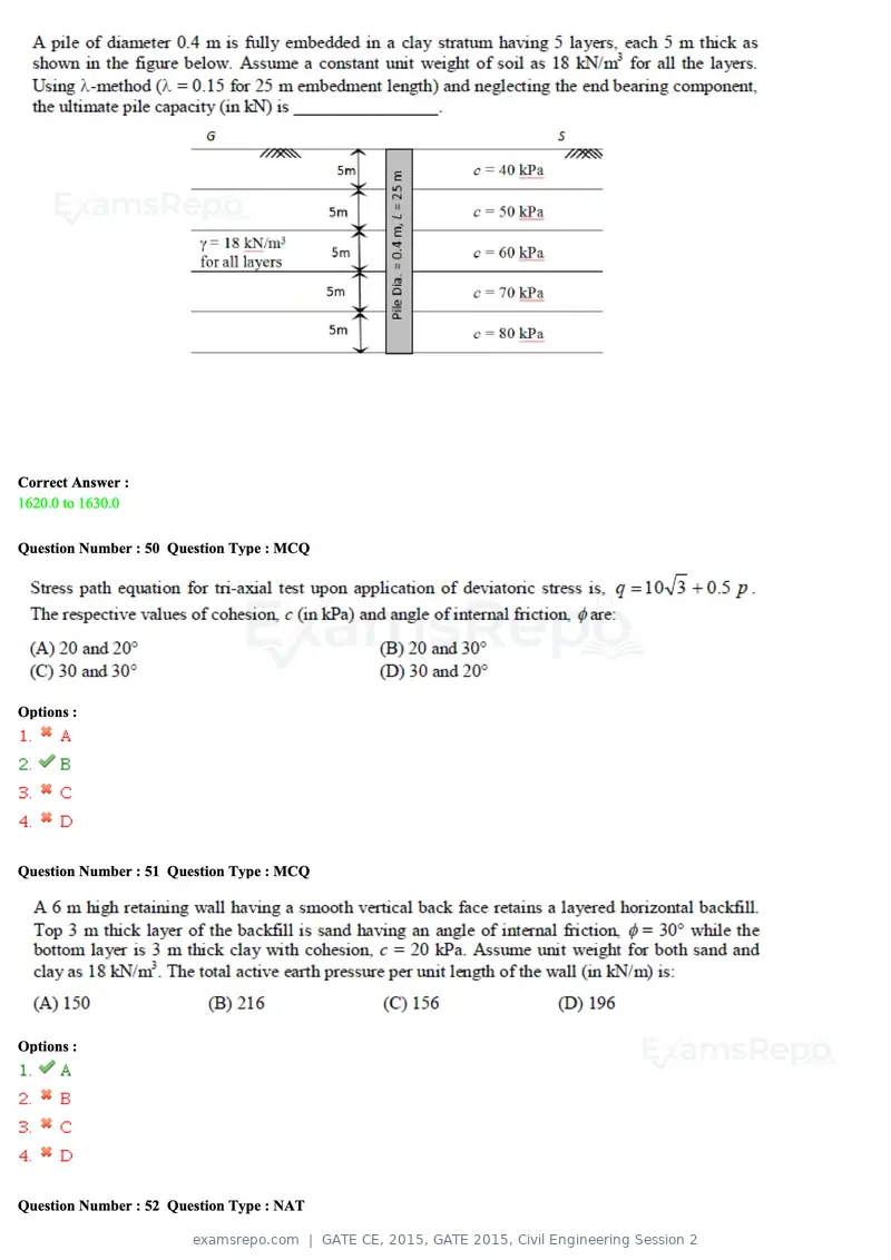GATE CE 2015 question paper, GATE 2015, Civil Engineering Session 2, page 44 of 48