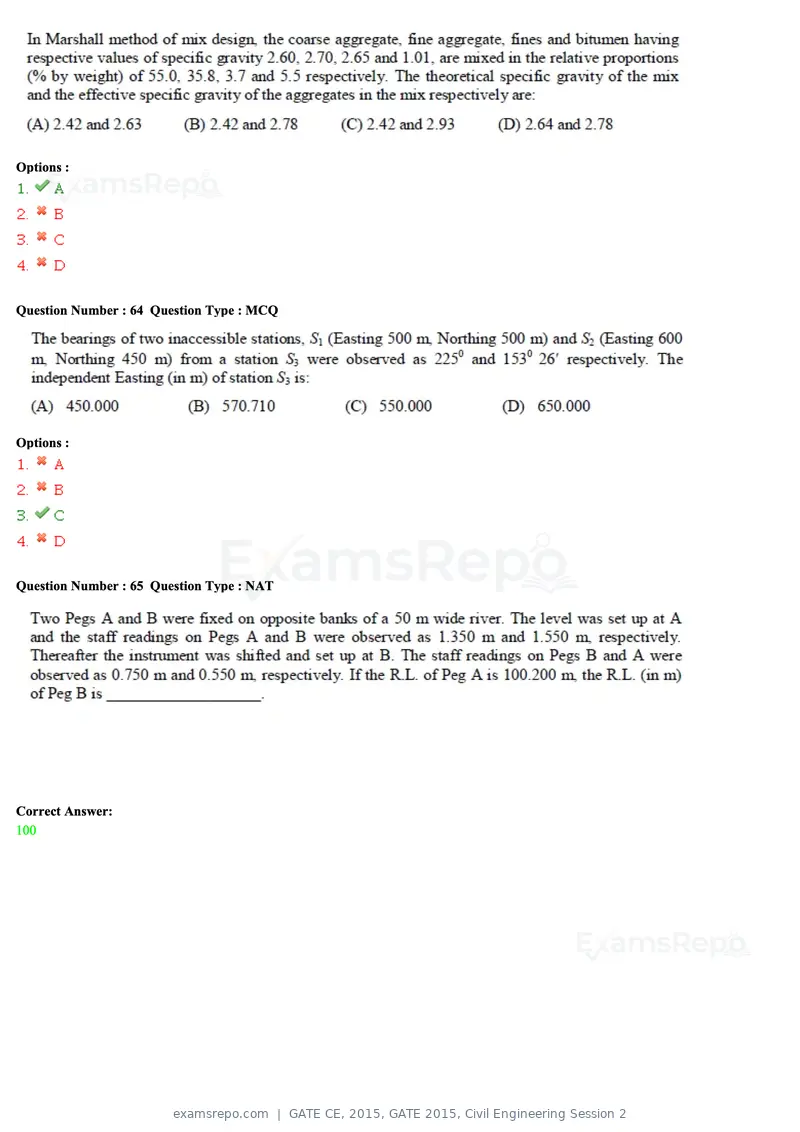 GATE CE 2015 question paper, GATE 2015, Civil Engineering Session 2, page 48 of 48