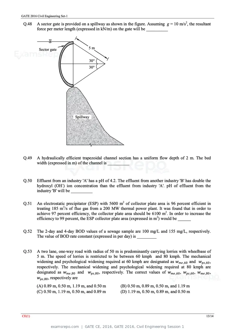 GATE CE 2016 question paper, GATE 2016, Civil Engineering Session 1, page 16 of 39