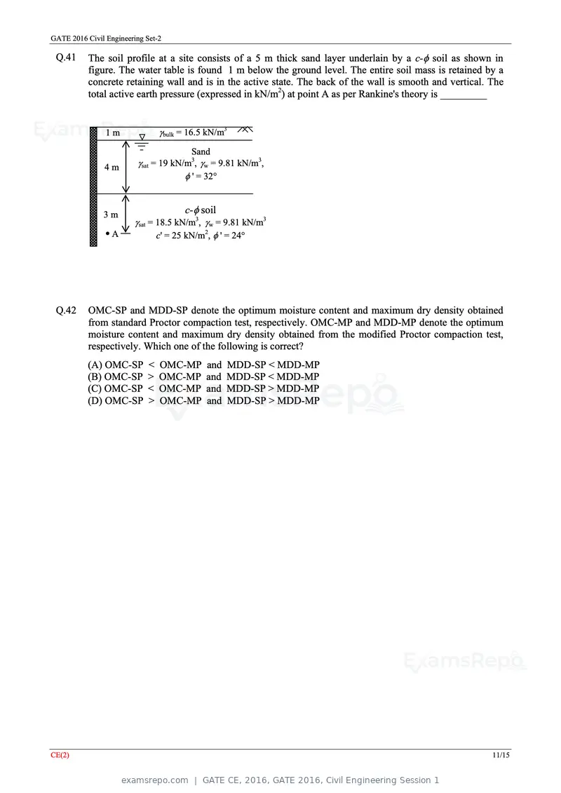 GATE CE 2016 question paper, GATE 2016, Civil Engineering Session 1, page 33 of 39