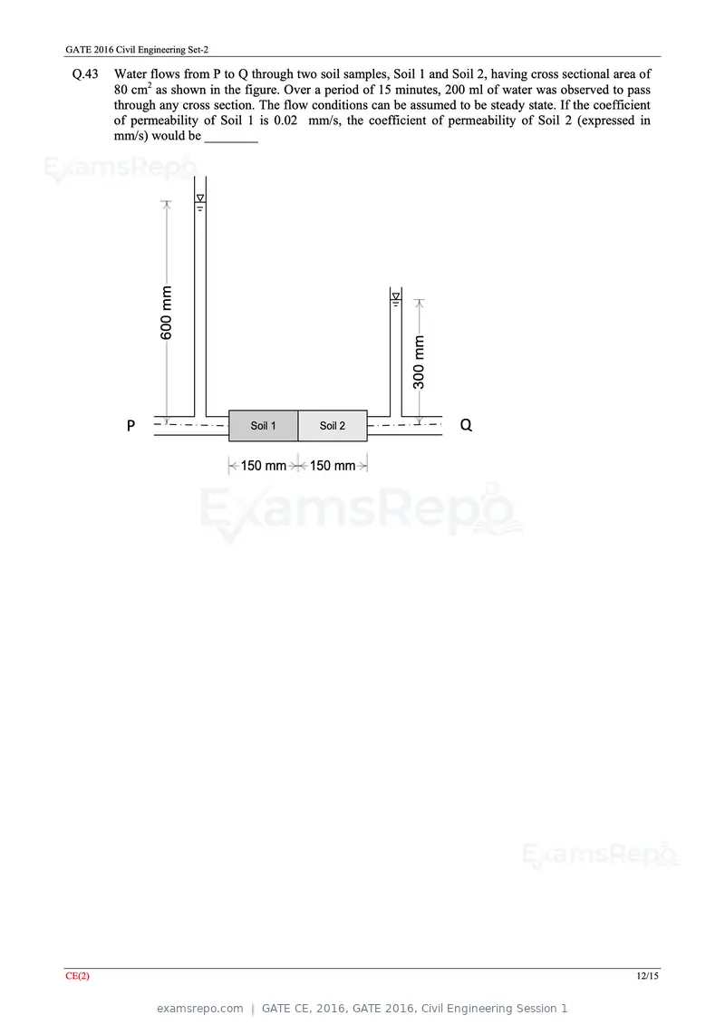 GATE CE 2016 question paper, GATE 2016, Civil Engineering Session 1, page 34 of 39