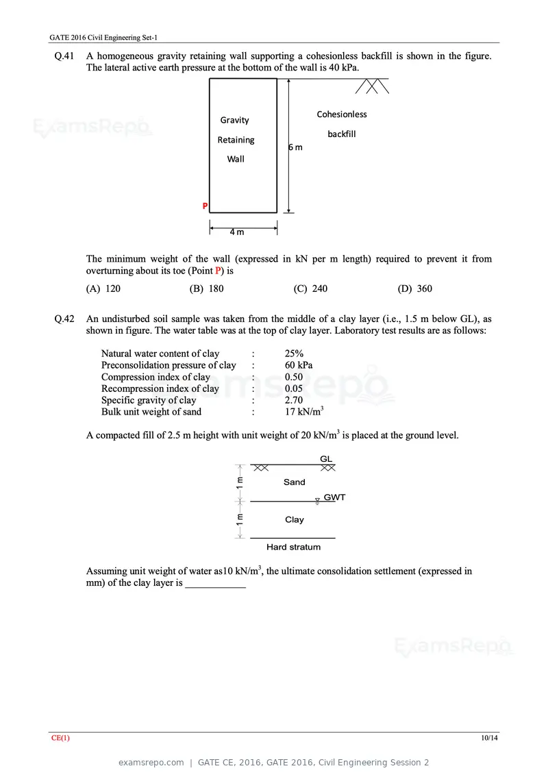 GATE CE 2016 question paper, GATE 2016, Civil Engineering Session 2, page 13 of 39