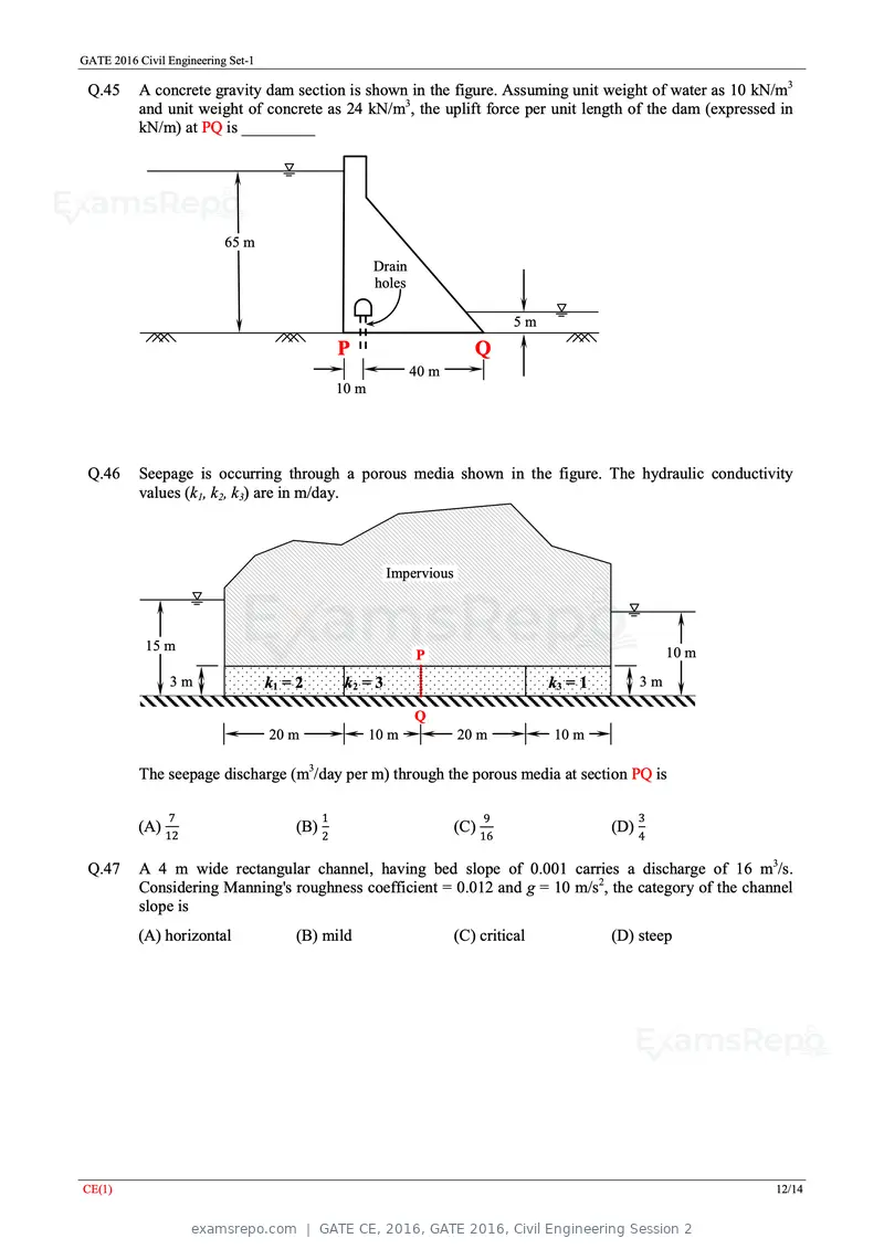 GATE CE 2016 question paper, GATE 2016, Civil Engineering Session 2, page 15 of 39